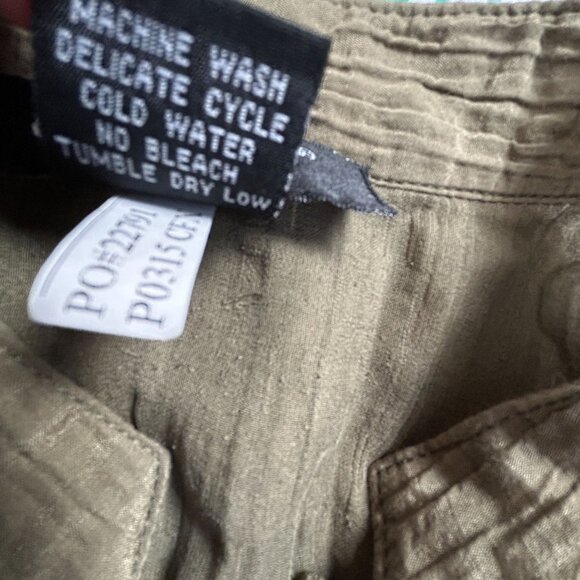 Citron Santa Monica Olive Textured Silk Cotton Blouse Jacket 0X Mandarin Collar - Picture 5 of 8